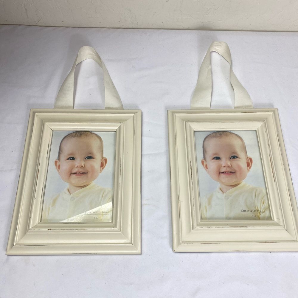 2 Ivory Distressed Wall Hanging Picture Frames 5x7